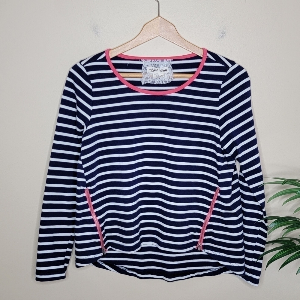 Anthropologie Lili's Closet Navy & White Striped Top with Pink Trim Size XS